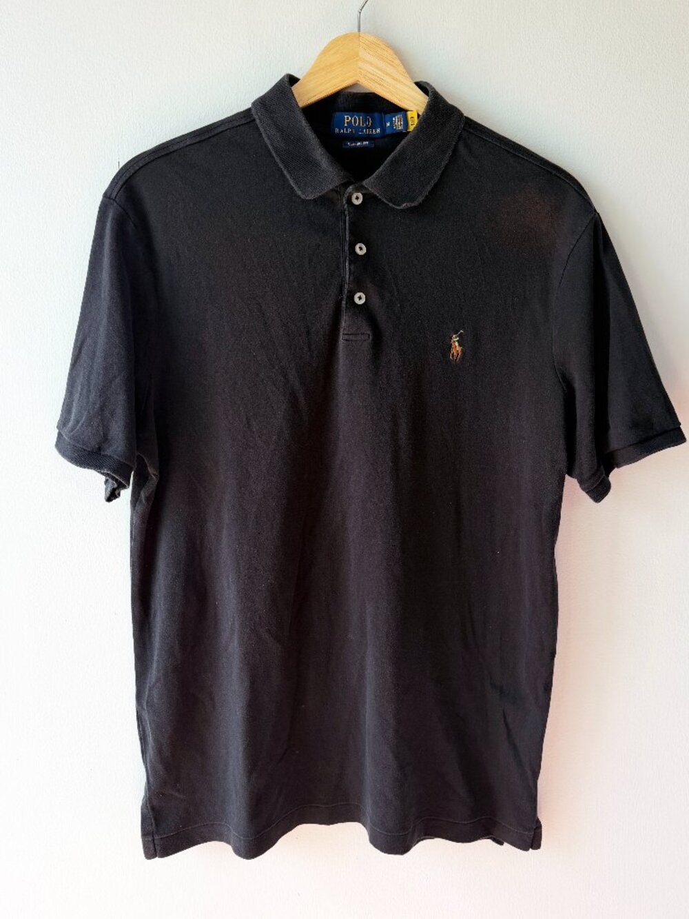 Polo Ralph Lauren Classic Fit Black Mesh Polo - M - Boxy Fit
